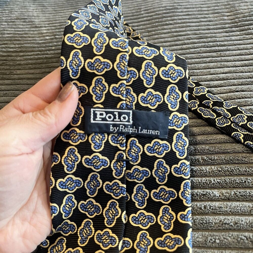VTG Polo By Ralph Lauren Silver Tag Funky Neck Tie Necktie Made By Hand - Picture 5 of 7